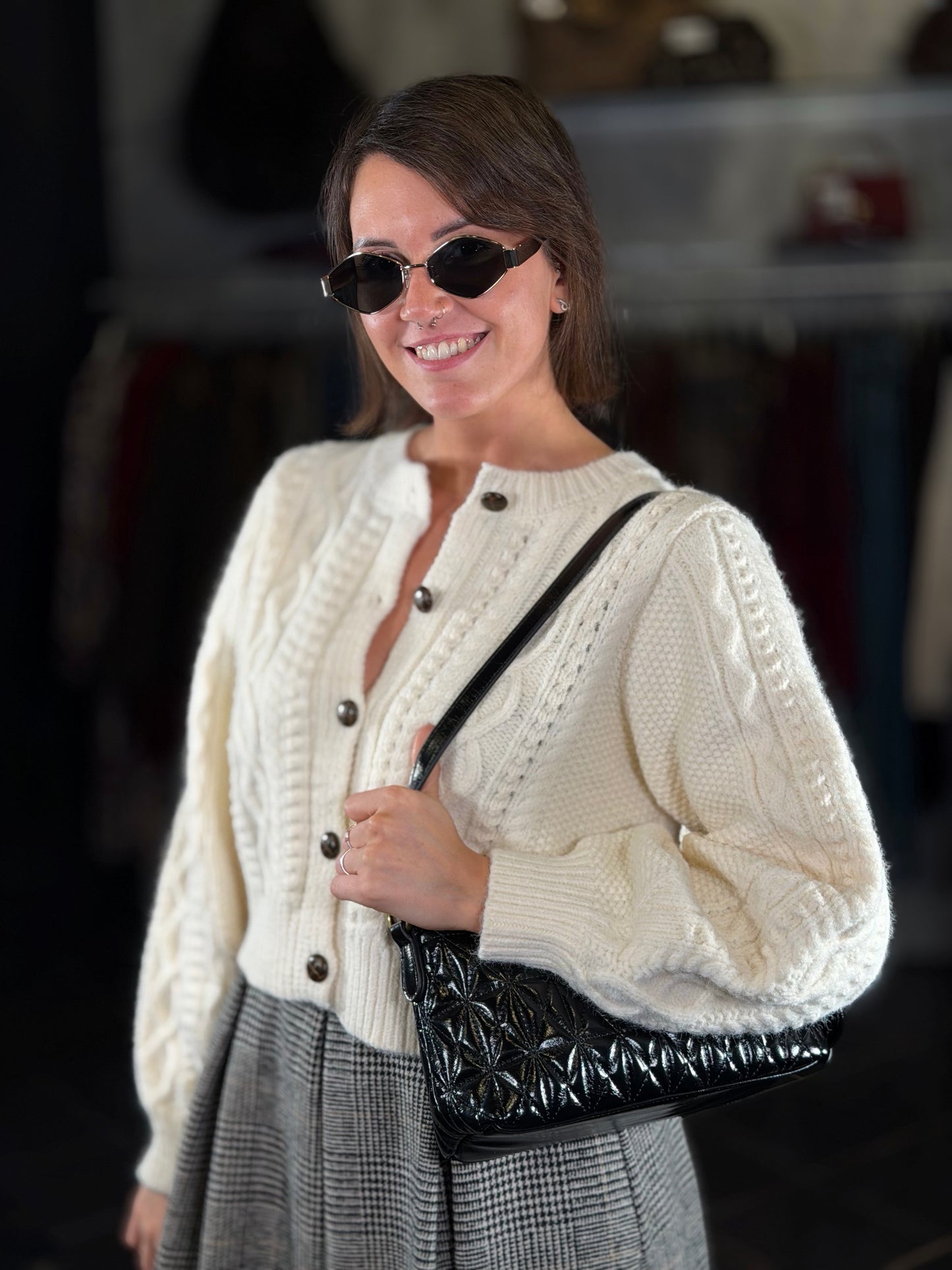 Cardigan crop con maniche a sbuffo in taglia unica 2455