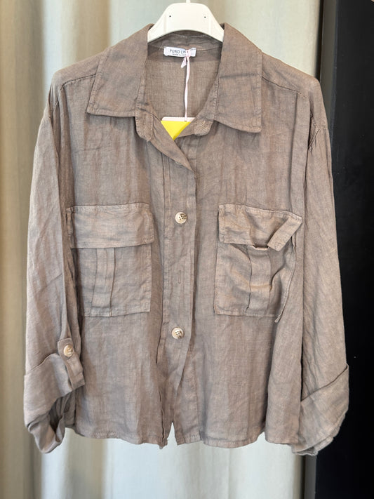 Camicia in lino beige in taglia unica 2722