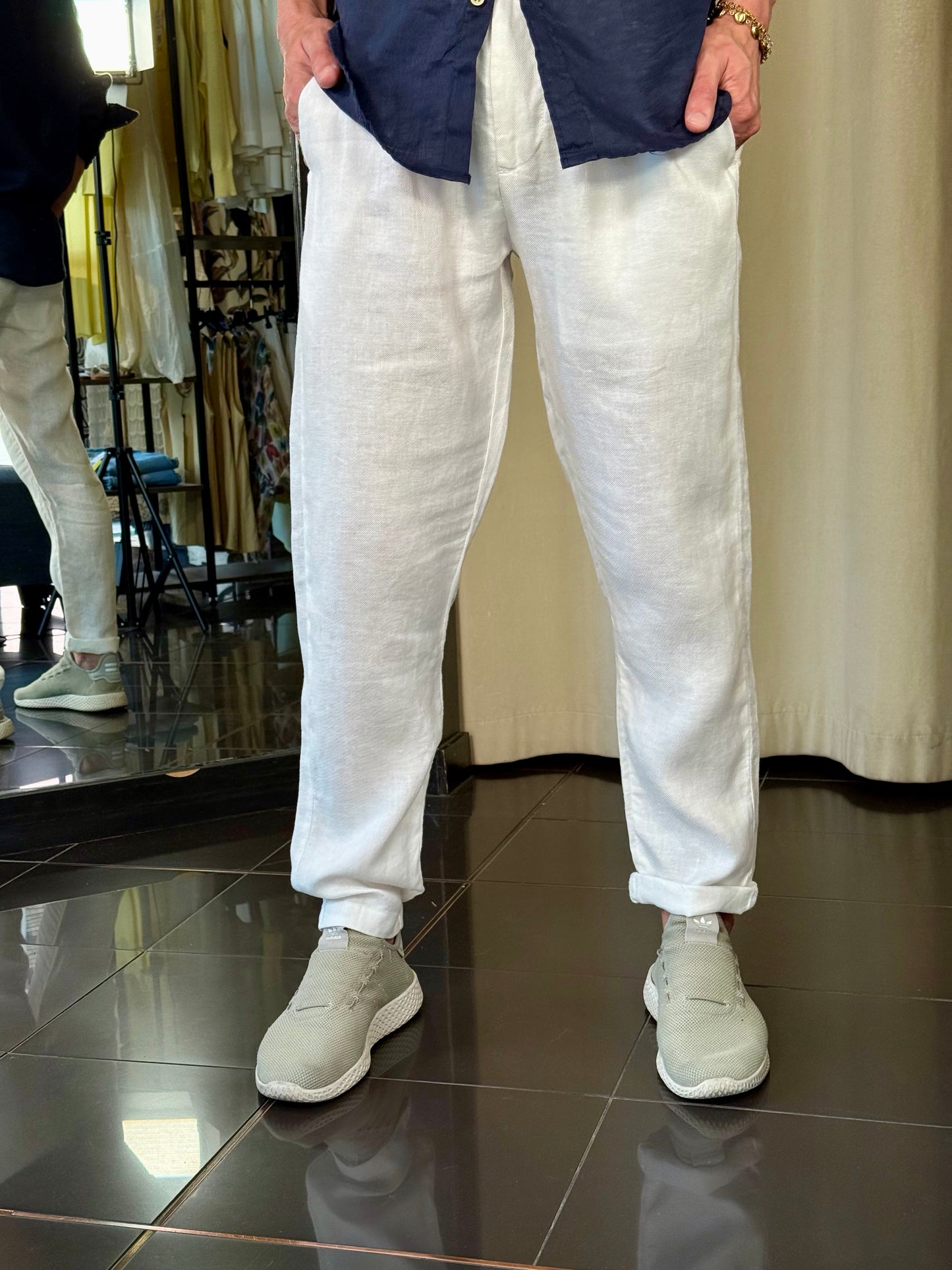 Pantalone in lino bianco con coulisse 755