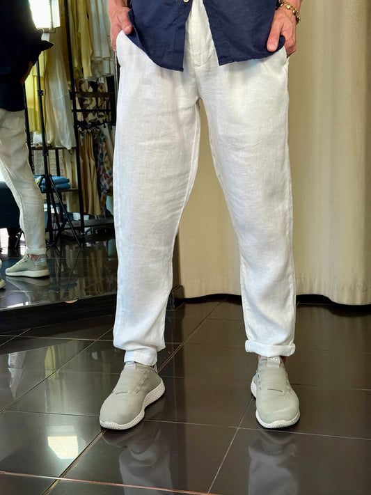 Pantalone in lino bianco con coulisse 755