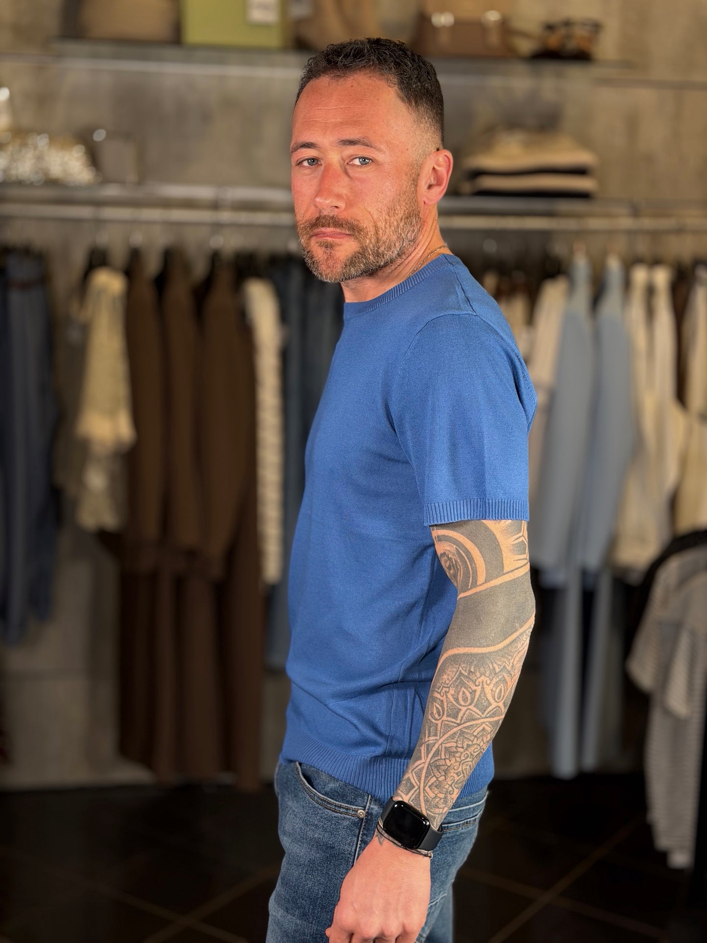 T-shirt girocollo bluette in filo 2110