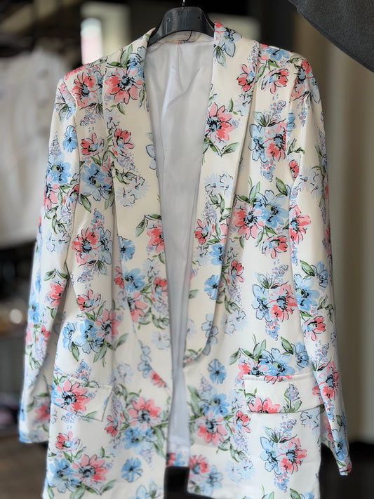 Blazer a fiori azzurra in taglia unica 2486