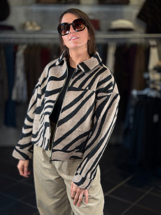 Giubbino zebrato beige e nero crop 2463