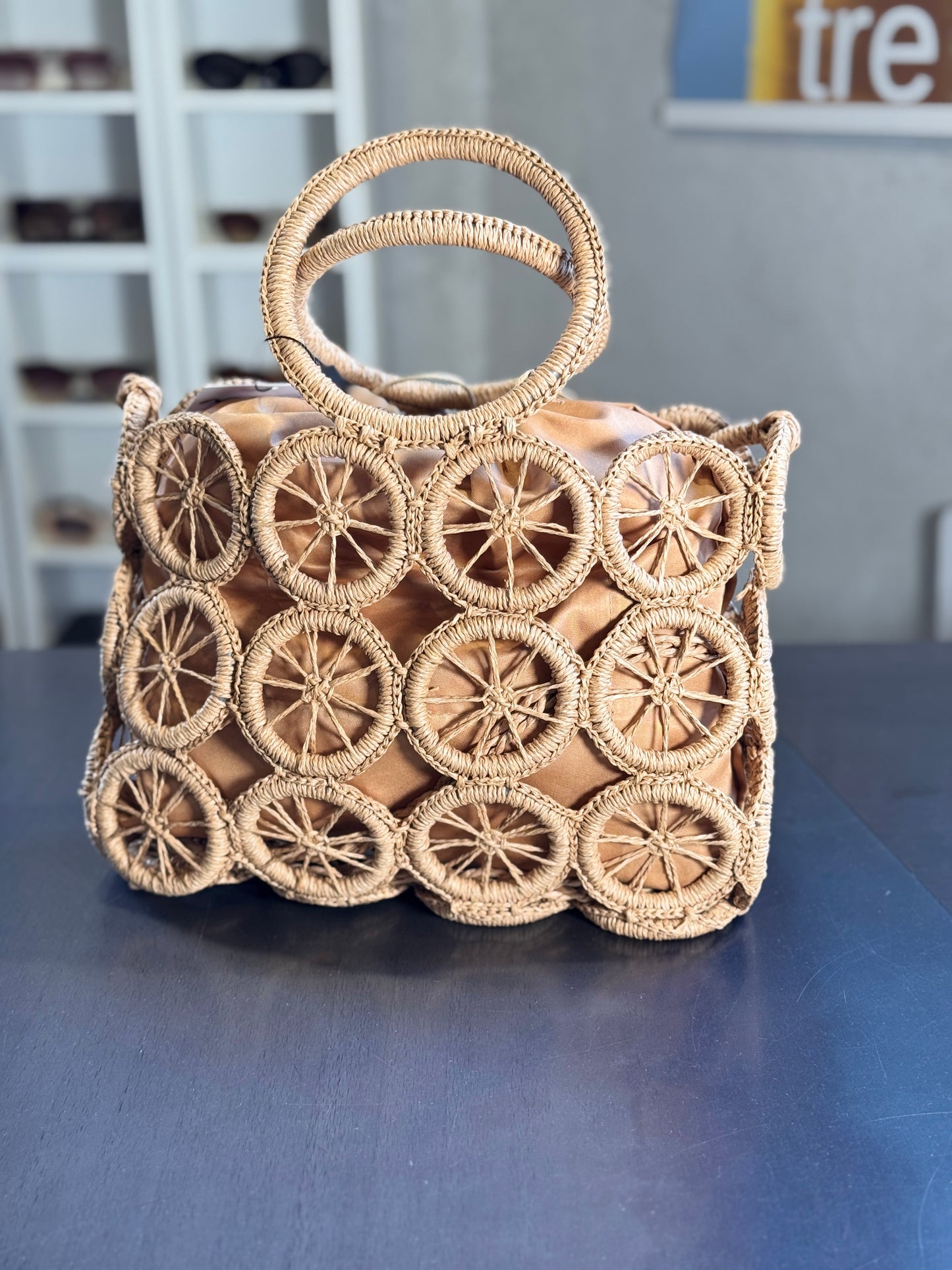 Borsa effetto rafia quadrata con tracolla 2575