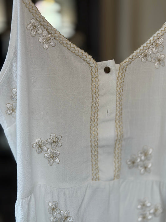 Top panna con ricami fiori oro spalline regolabili in taglia unica 2485