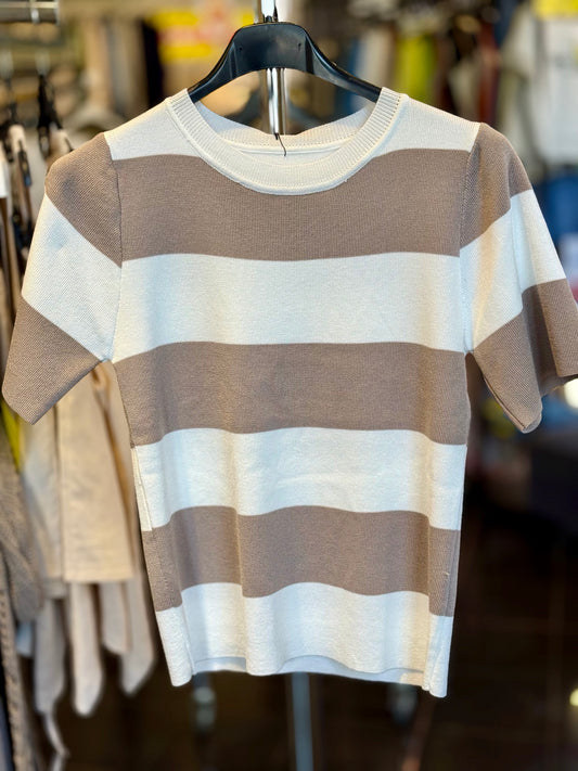 T-shirt in maglina a righe fango in taglia unica