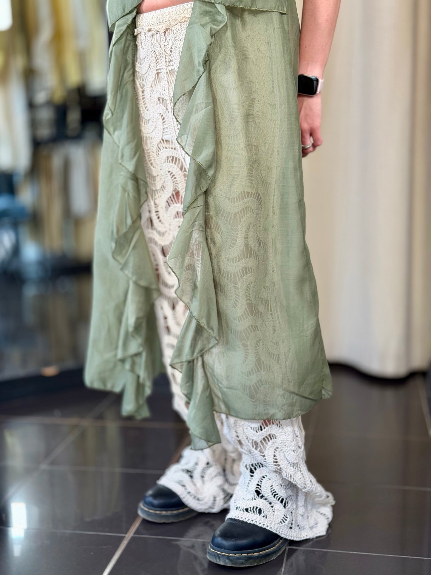 Top verde militare con rouches in taglia unica 572