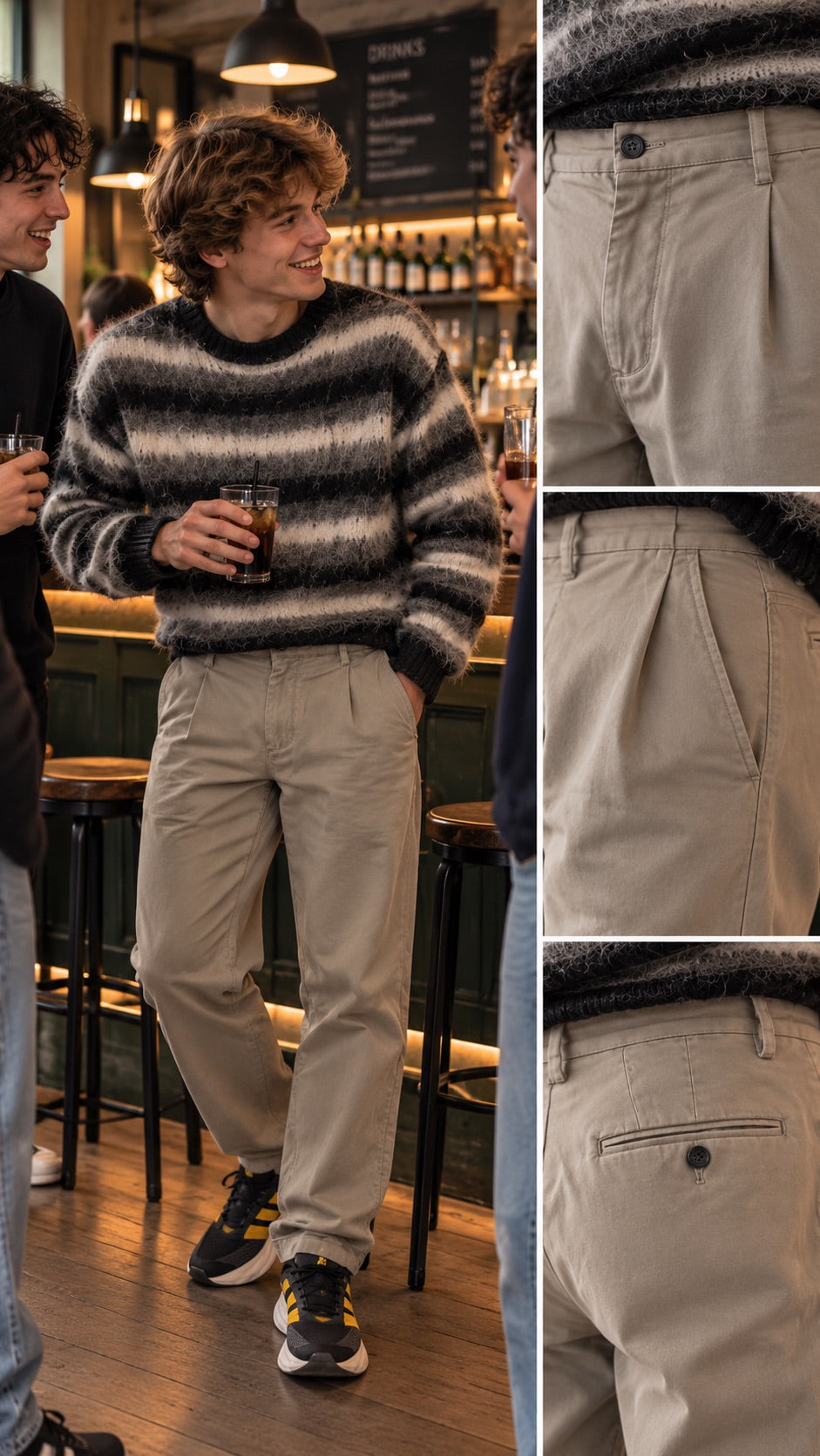 Pantalone baggy panna con pieces