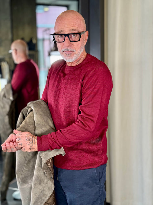 Maglioncino girocollo con trama tono su tono bordeaux 2355