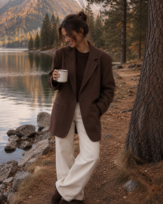 Blazer oversize in suede marrone in taglia unica