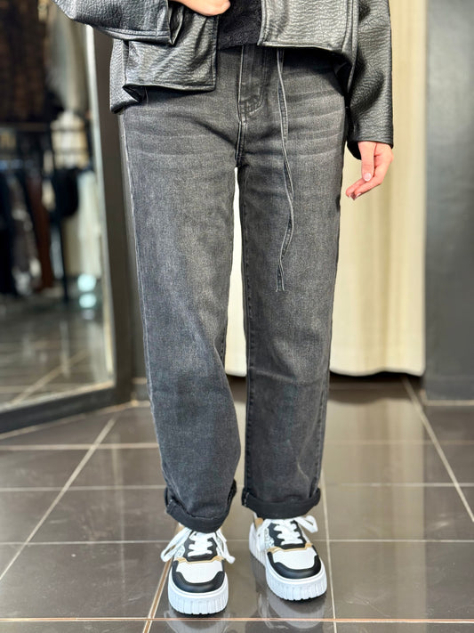 Jeans mom fit grigio con cintura 2232