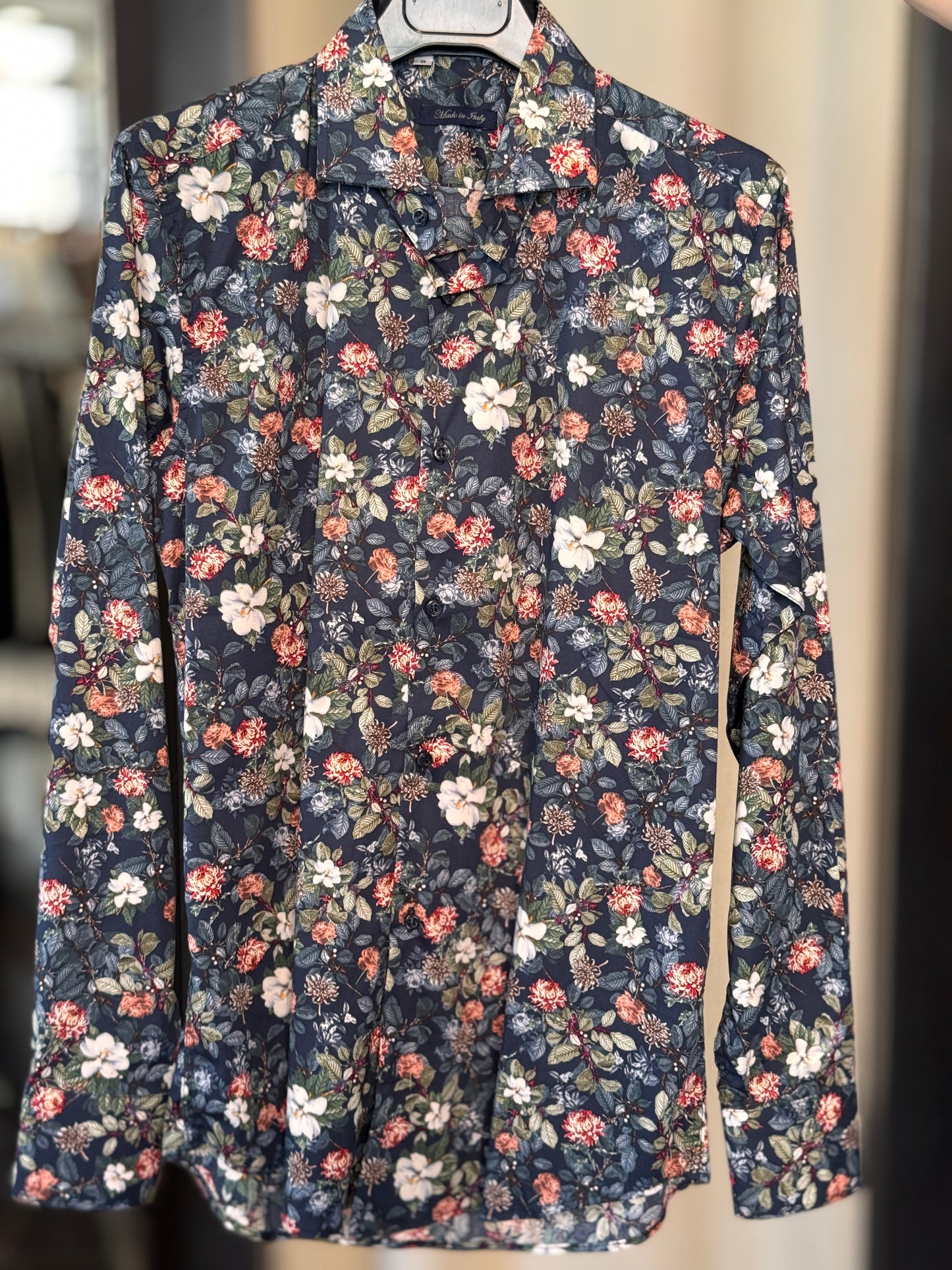 Camicia blu in fantasia fiori 2617