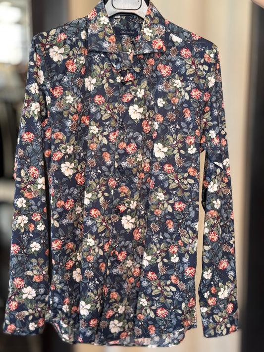 Camicia blu in fantasia fiori 2617