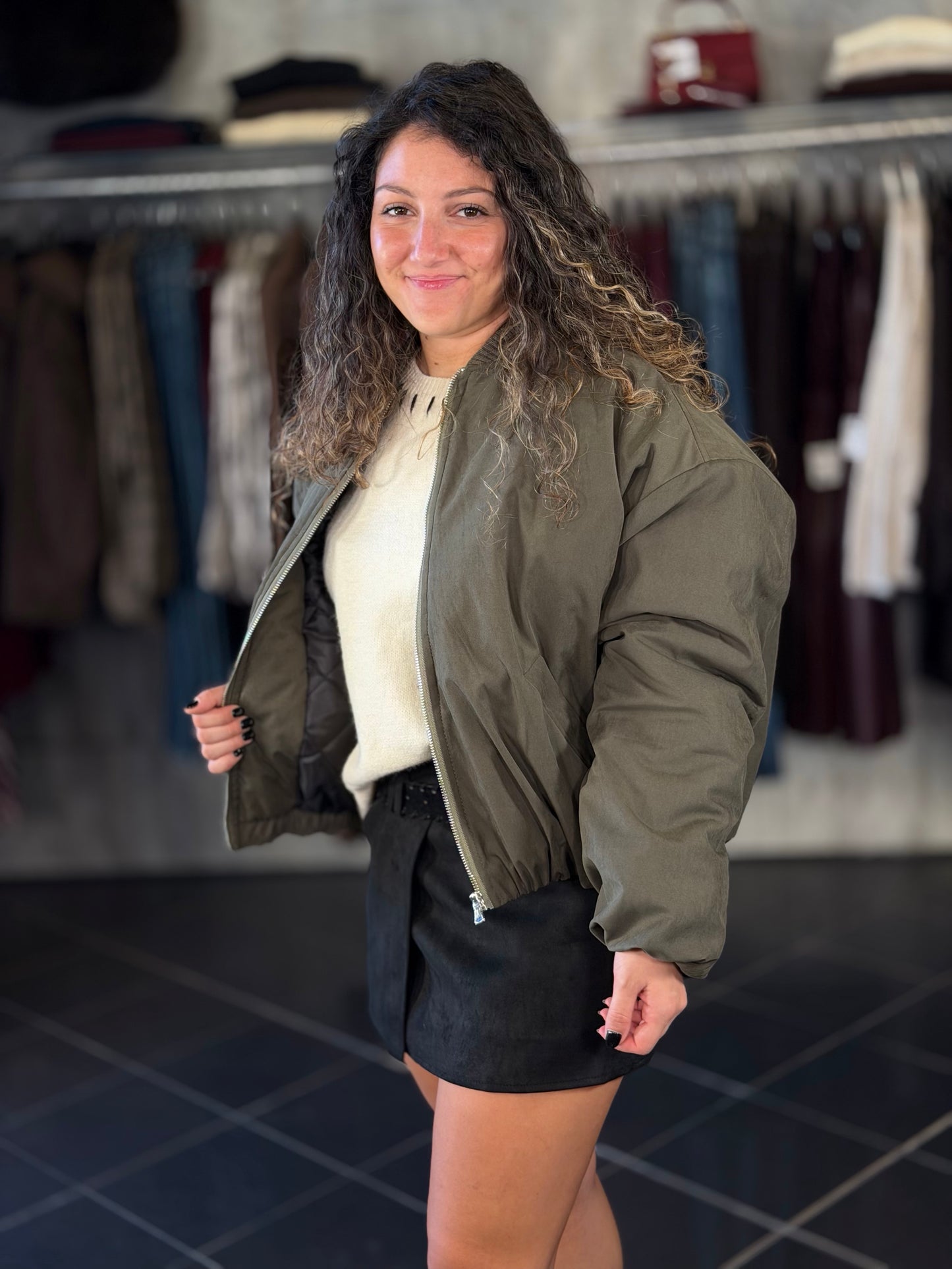 Bomber oversize verde militare in taglia unica 2438