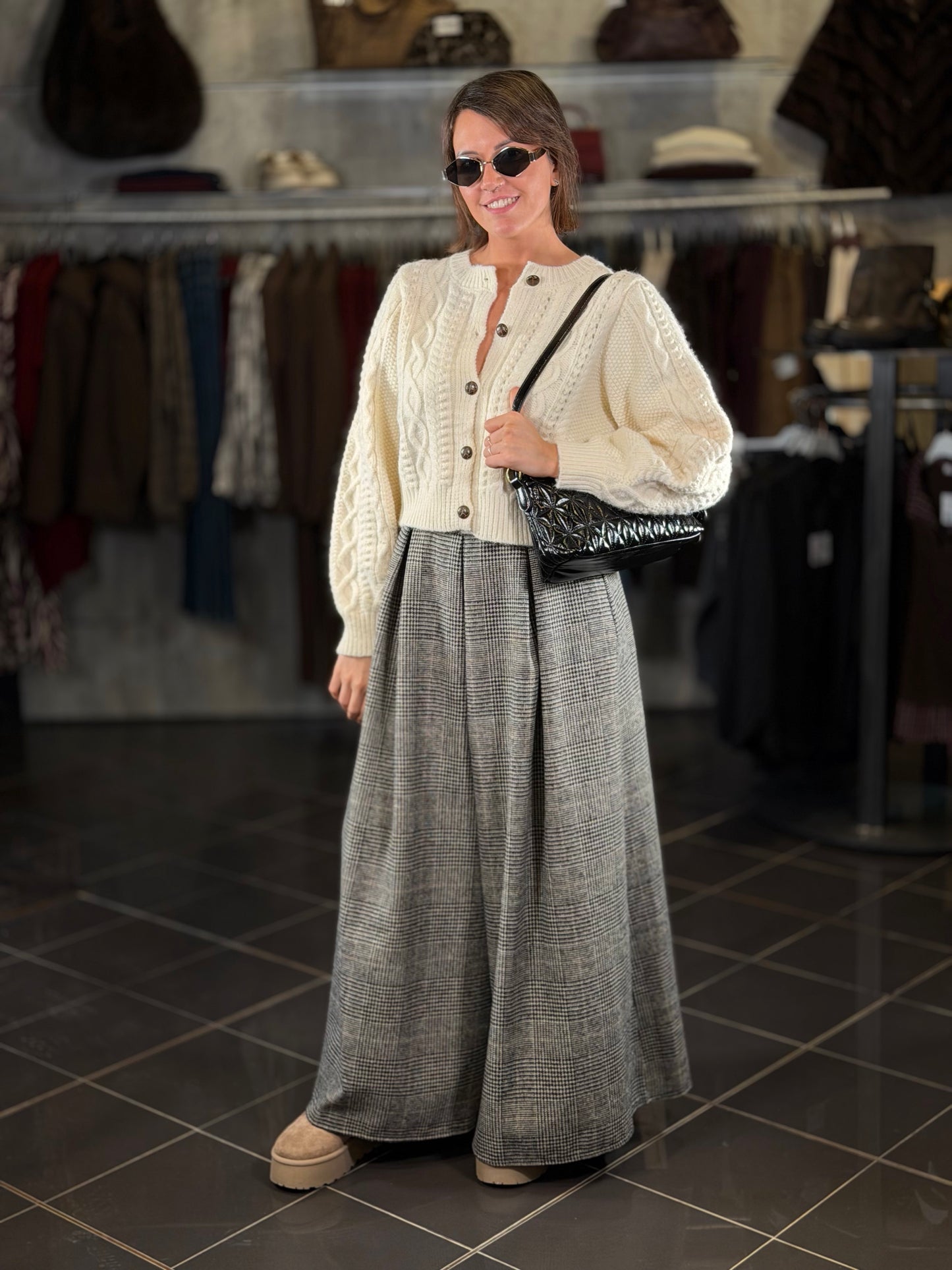 Gonna pantalone scozzese grigia e nera in taglia unica 2433