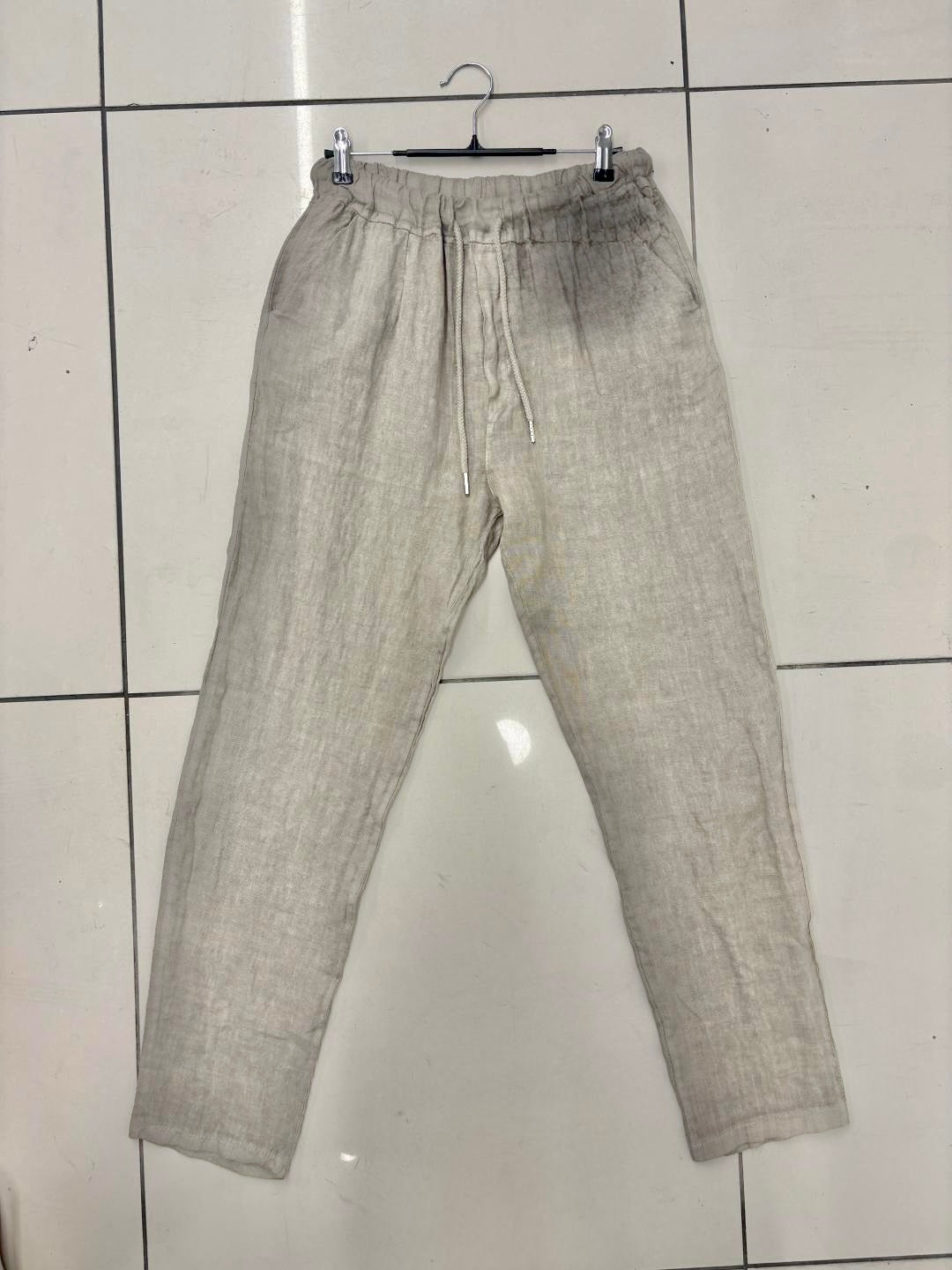 Pantalone in lino beige con coulisse 2443