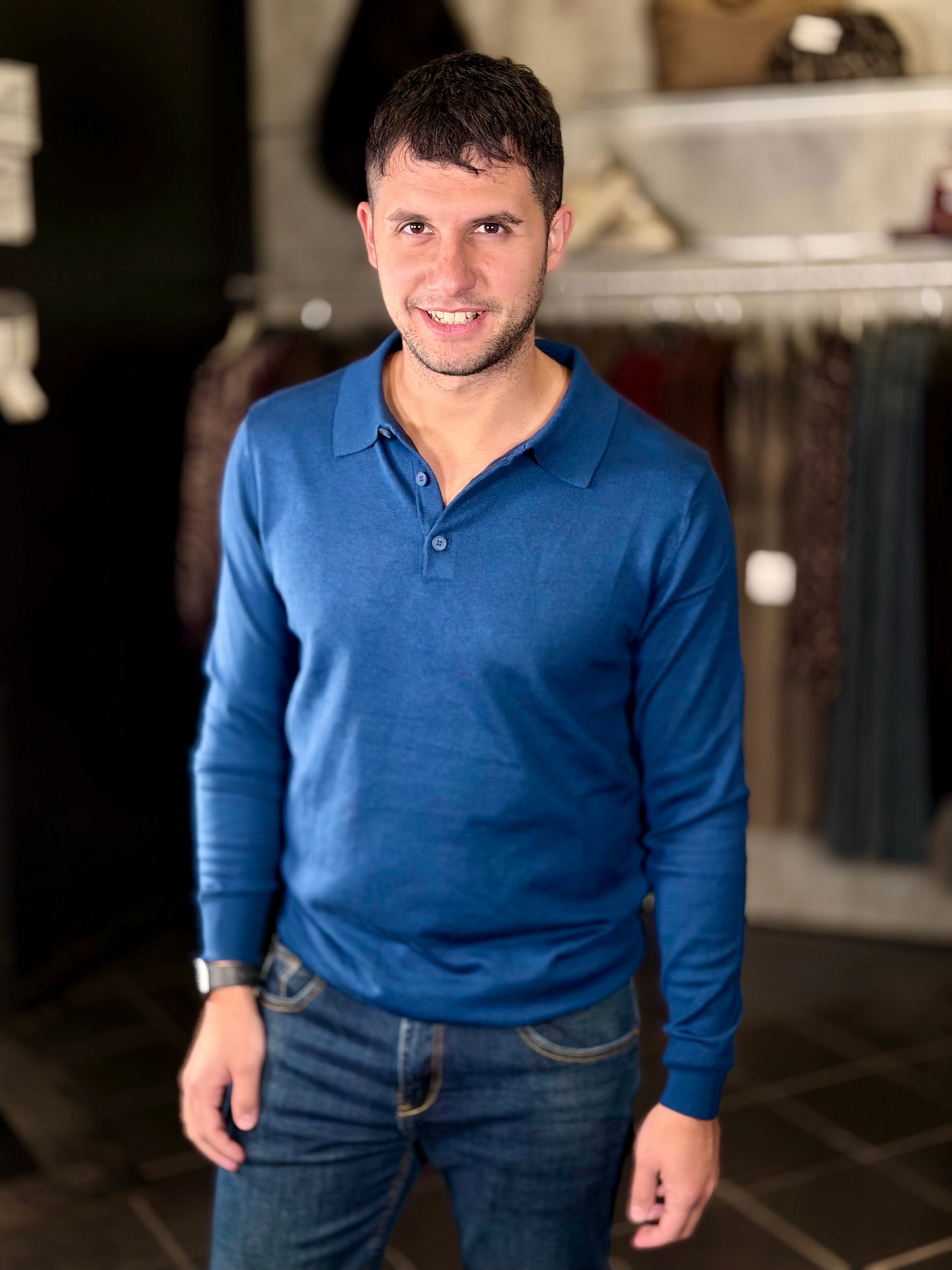 Polo in maglia a maniche lunghe blu 2326