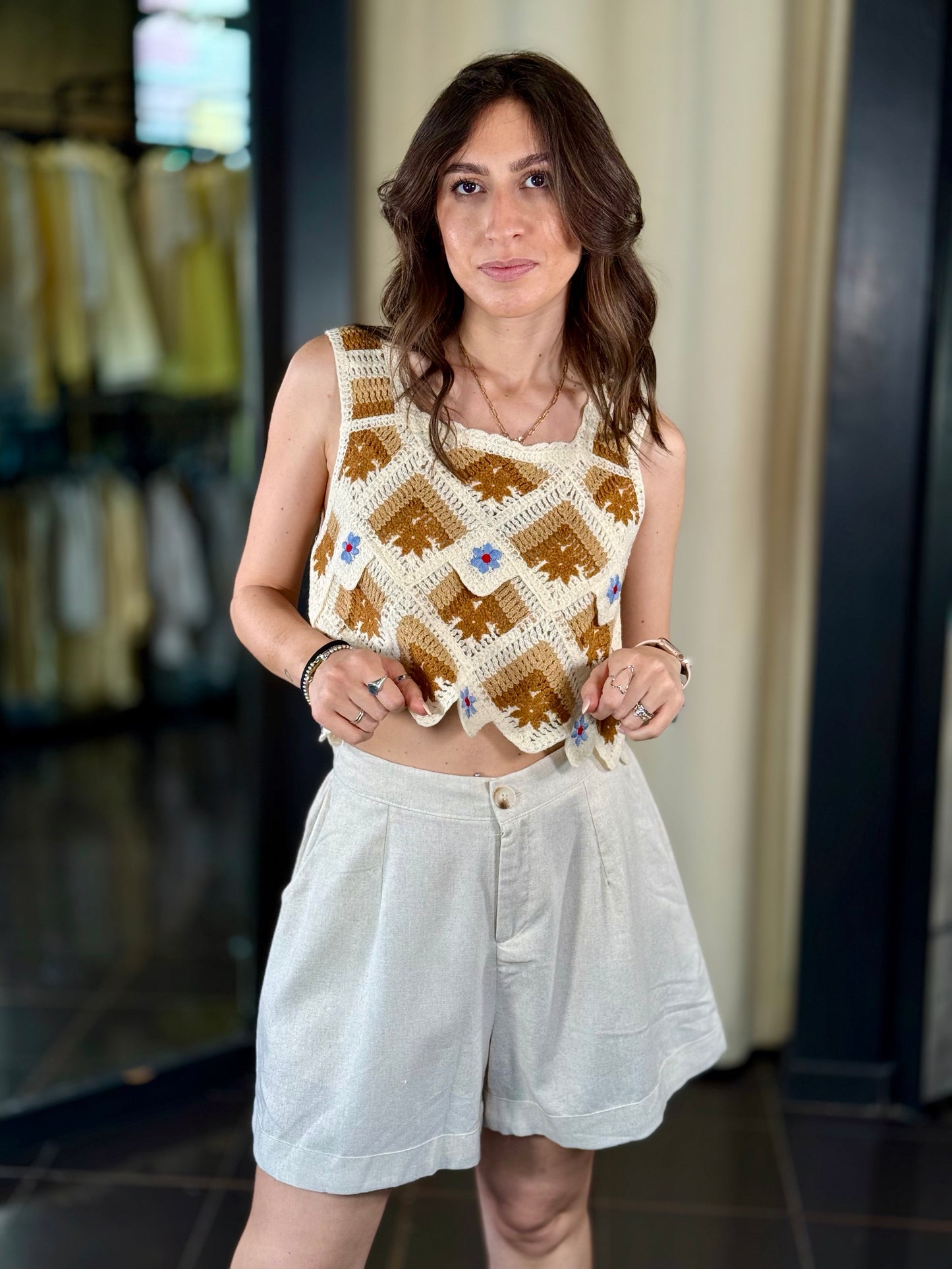 Top crop crochet terra e sabbia in taglia unica 595