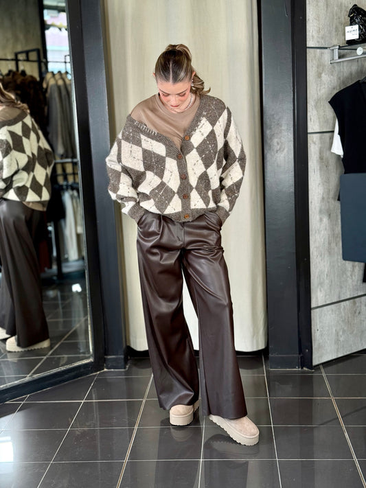 Cardigan con rombi marrone in taglia unica 2255