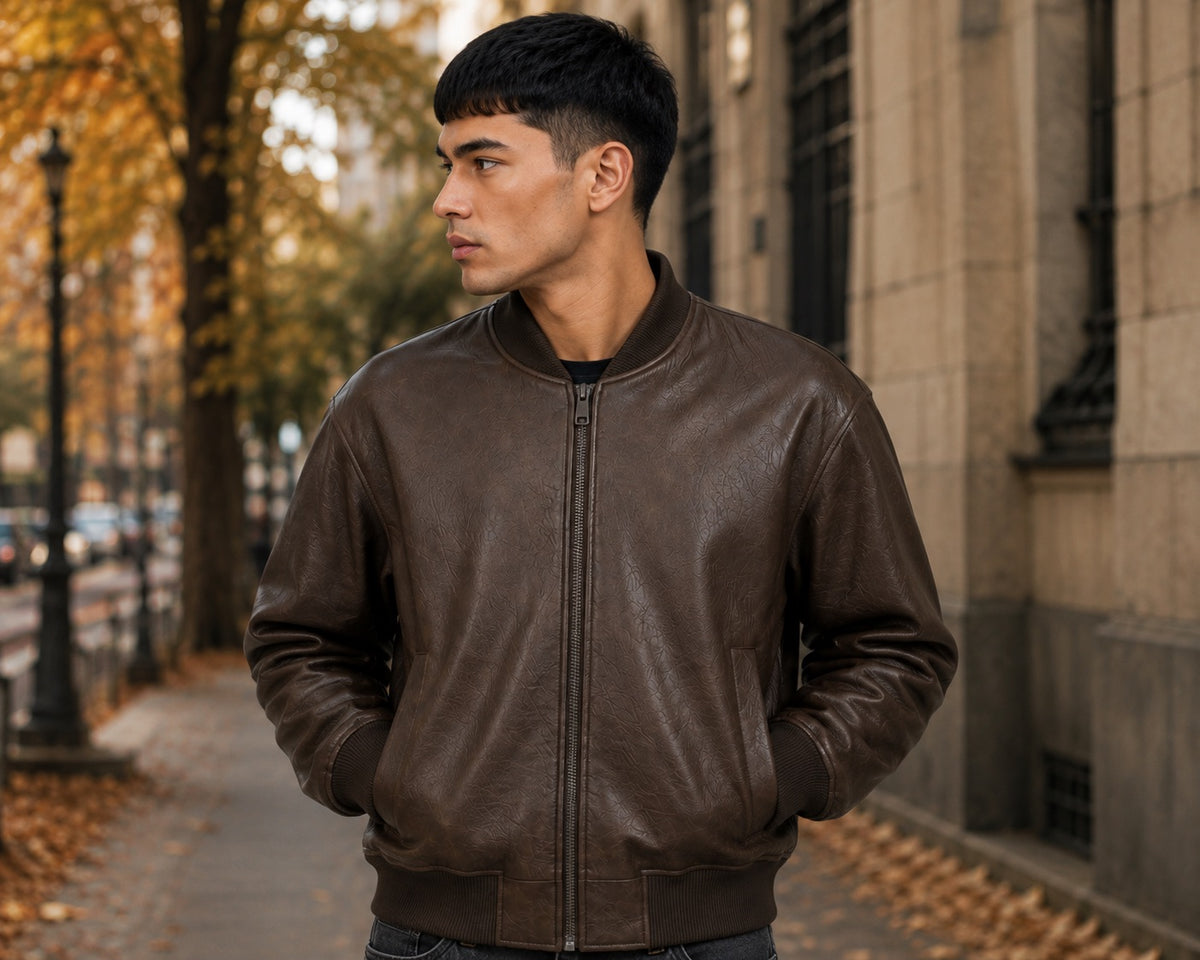 Bomber in similpelle marrone