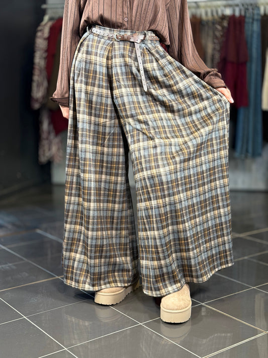 Gonna pantalone scozzese marrone in taglia unica 2434