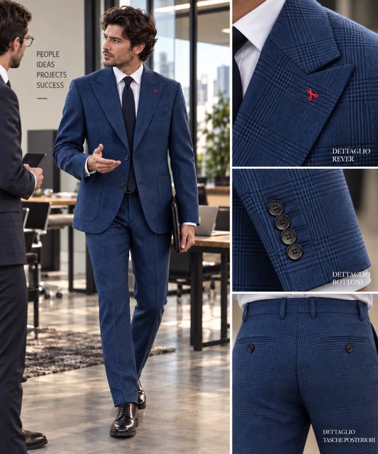 Abito (Giacca + Pantalone) principe di Galles blu e nero