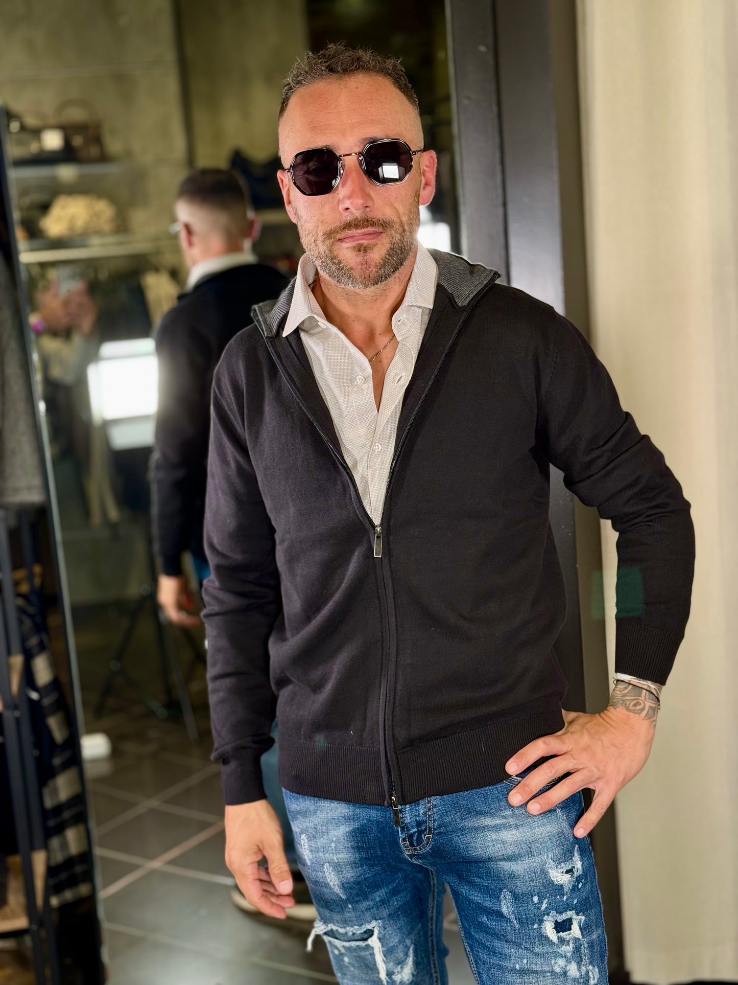 Cardigan con zip nero 2344