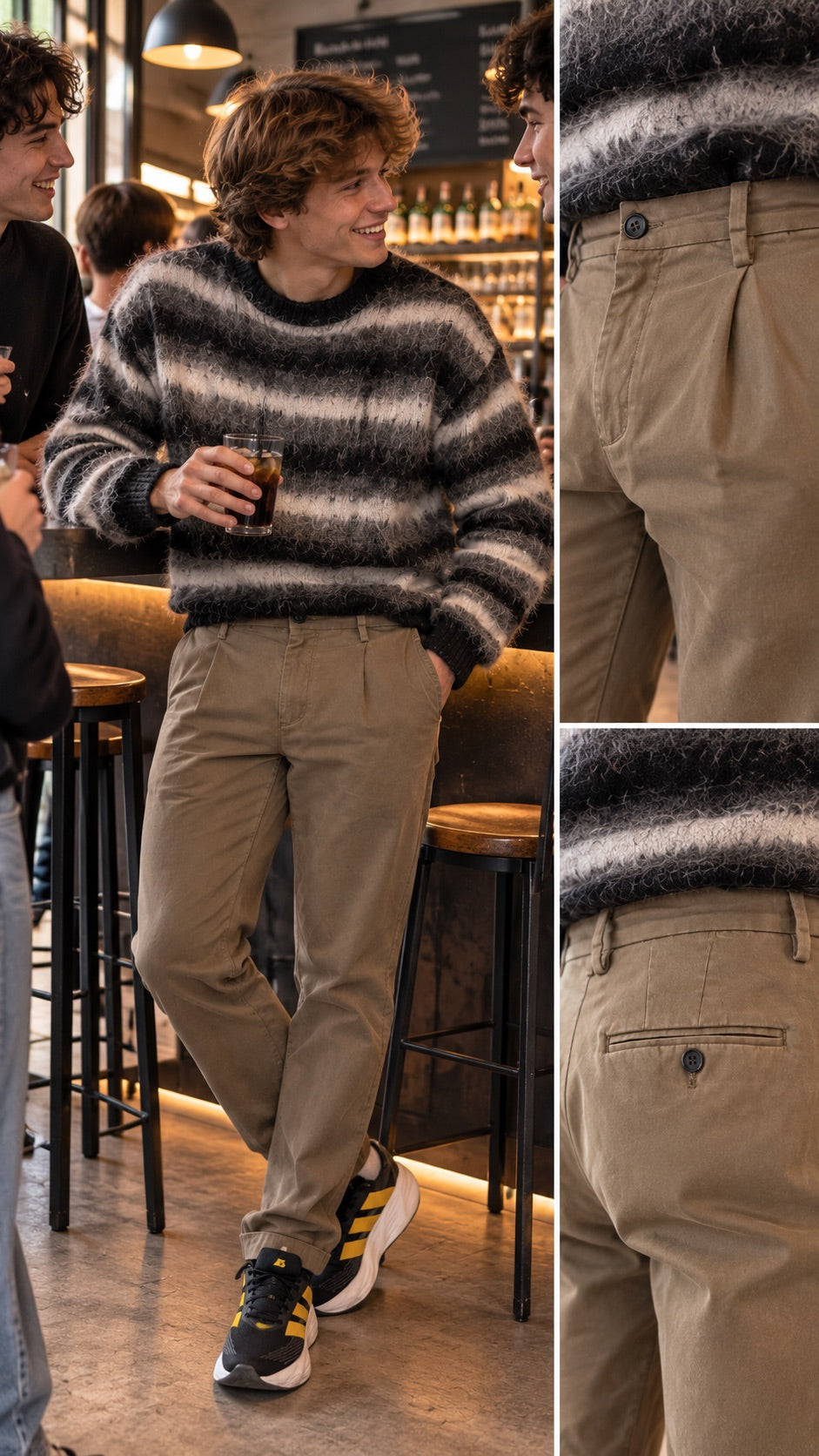 Pantalone baggy beige con pieces