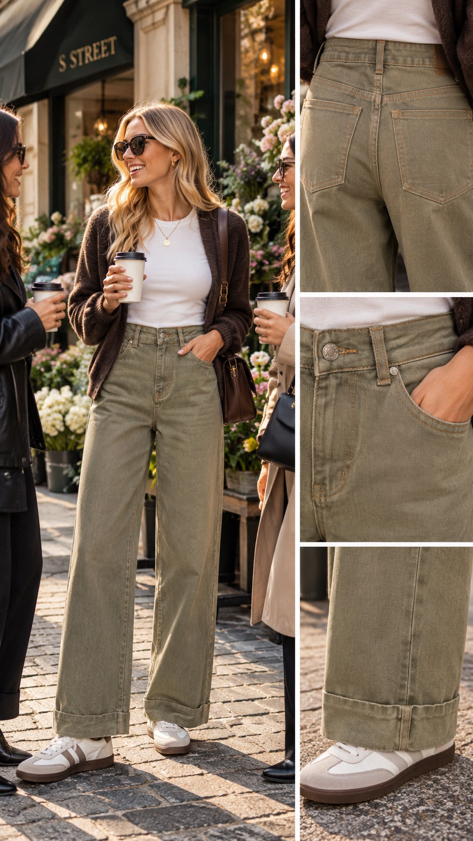 Jeans wide leg verde