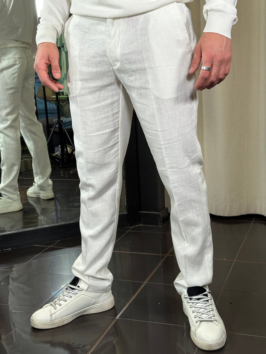 Pantalone Slim bianco in lino 388