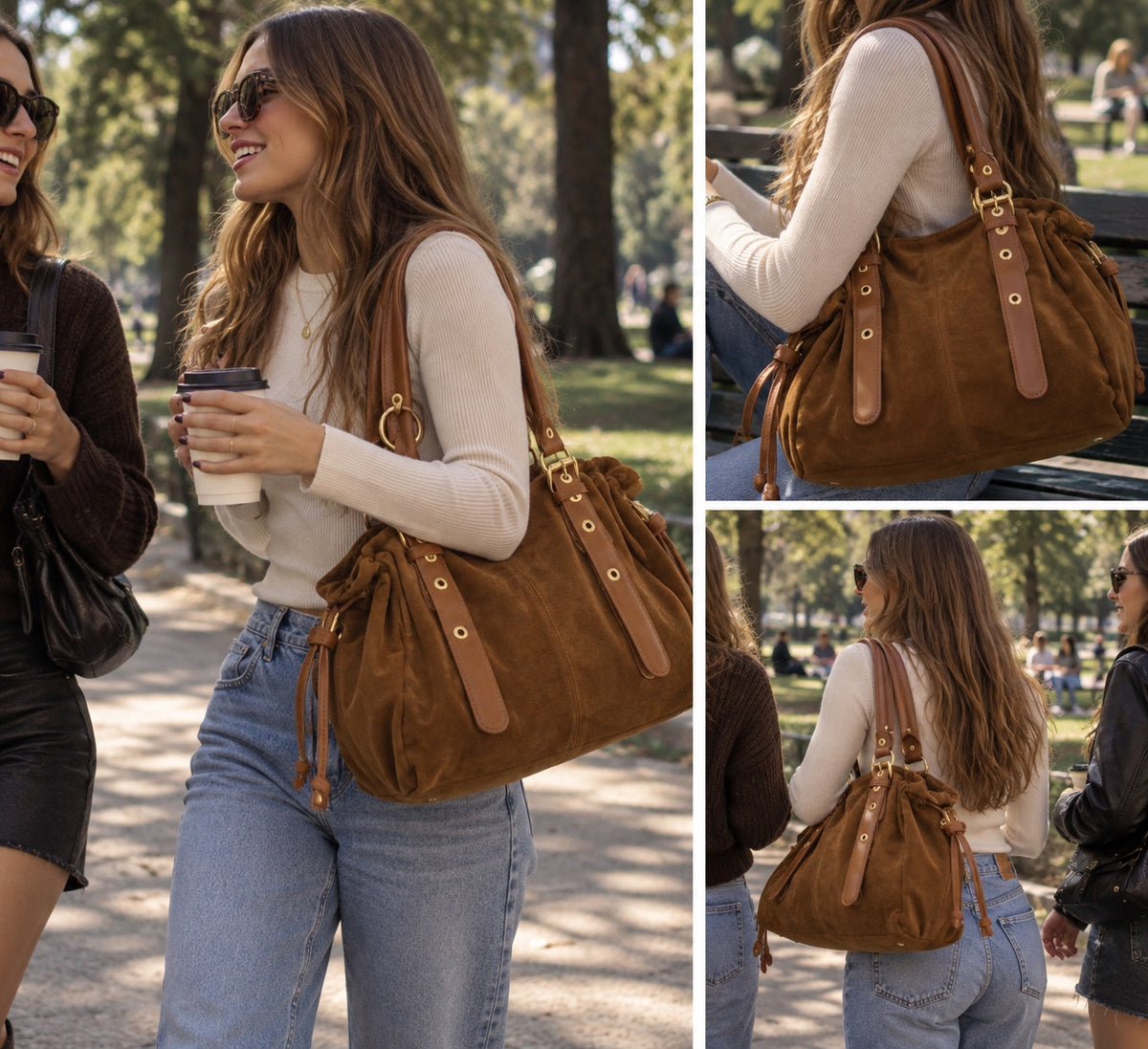 Maxi bag color coccio effetto suede a spalla con tracolla all’interno