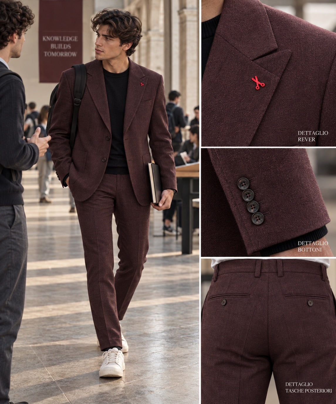 Abito (Giacca + Pantalone) cioccolato effetto panno