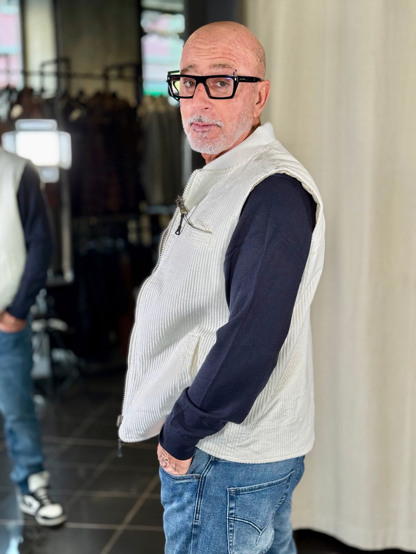 Gilet effetto velluto a coste bianco reversibile beige 2302