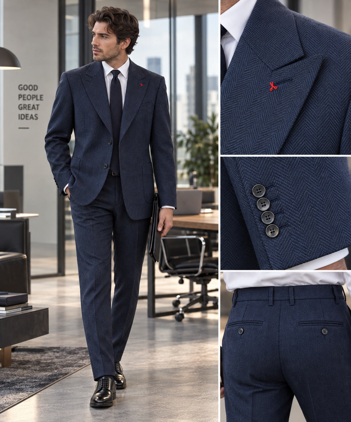 Abito (Giacca + Pantalone) blu notte spigato