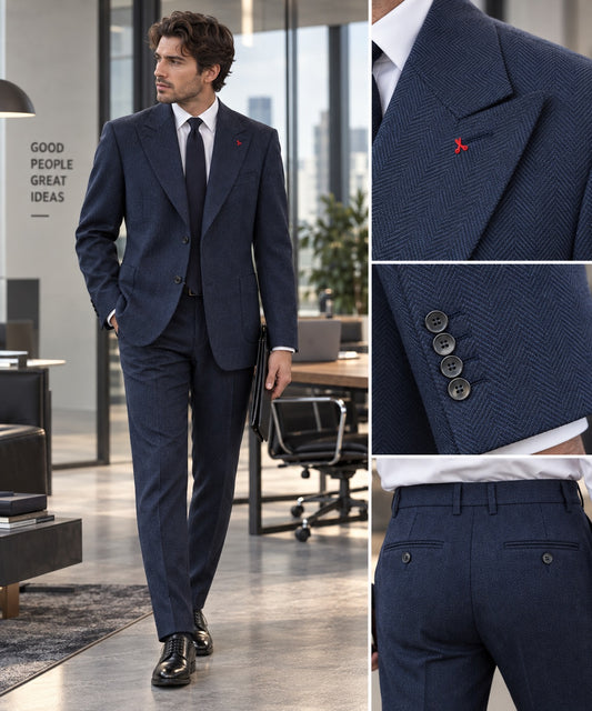 Abito (Giacca + Pantalone) blu notte spigato