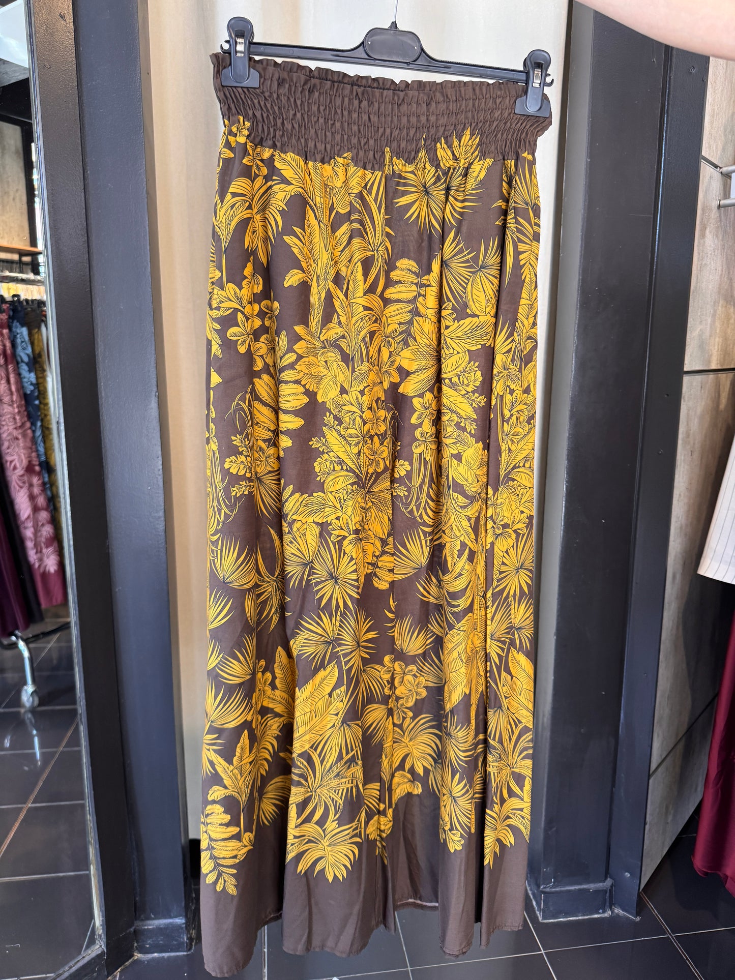 Pantalone a palazzo marrone con foliage in taglia unica 2713
