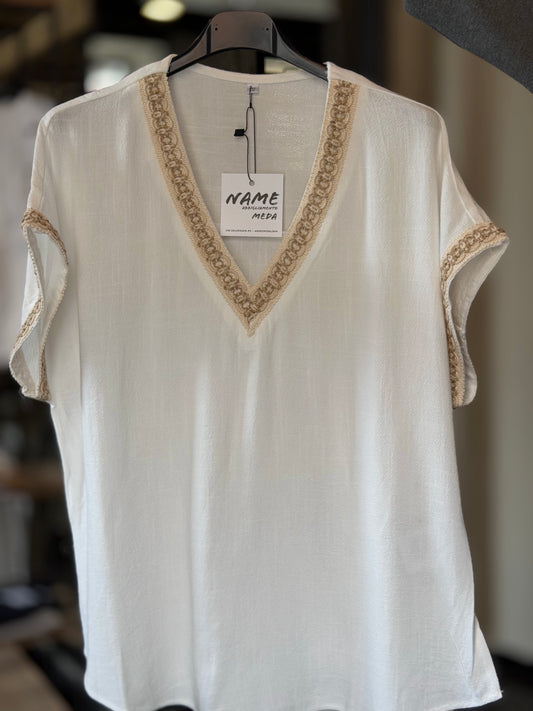 Blusa bianca con ricami corda in taglia unica 2474