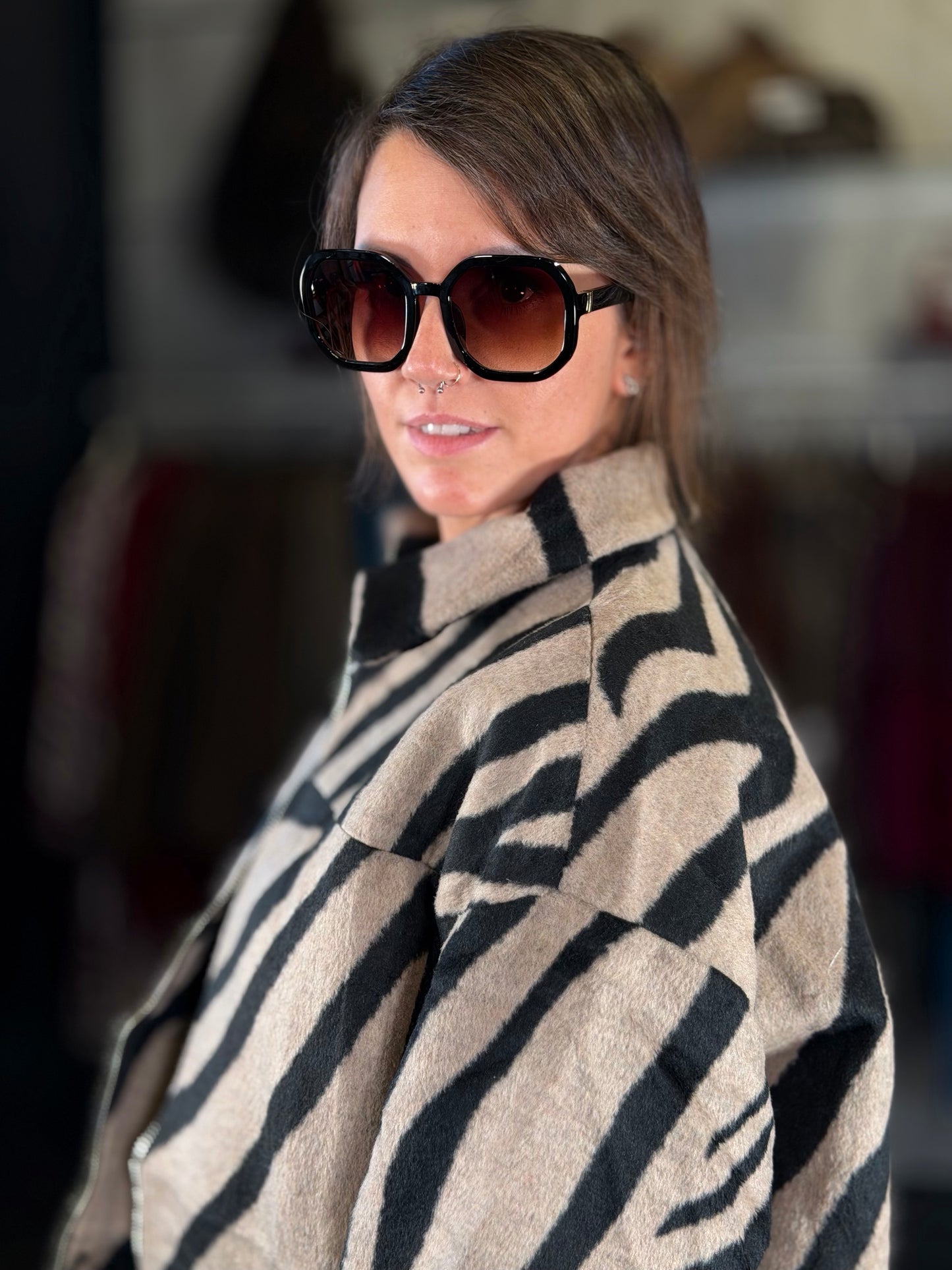 Giubbino zebrato beige e nero crop 2463