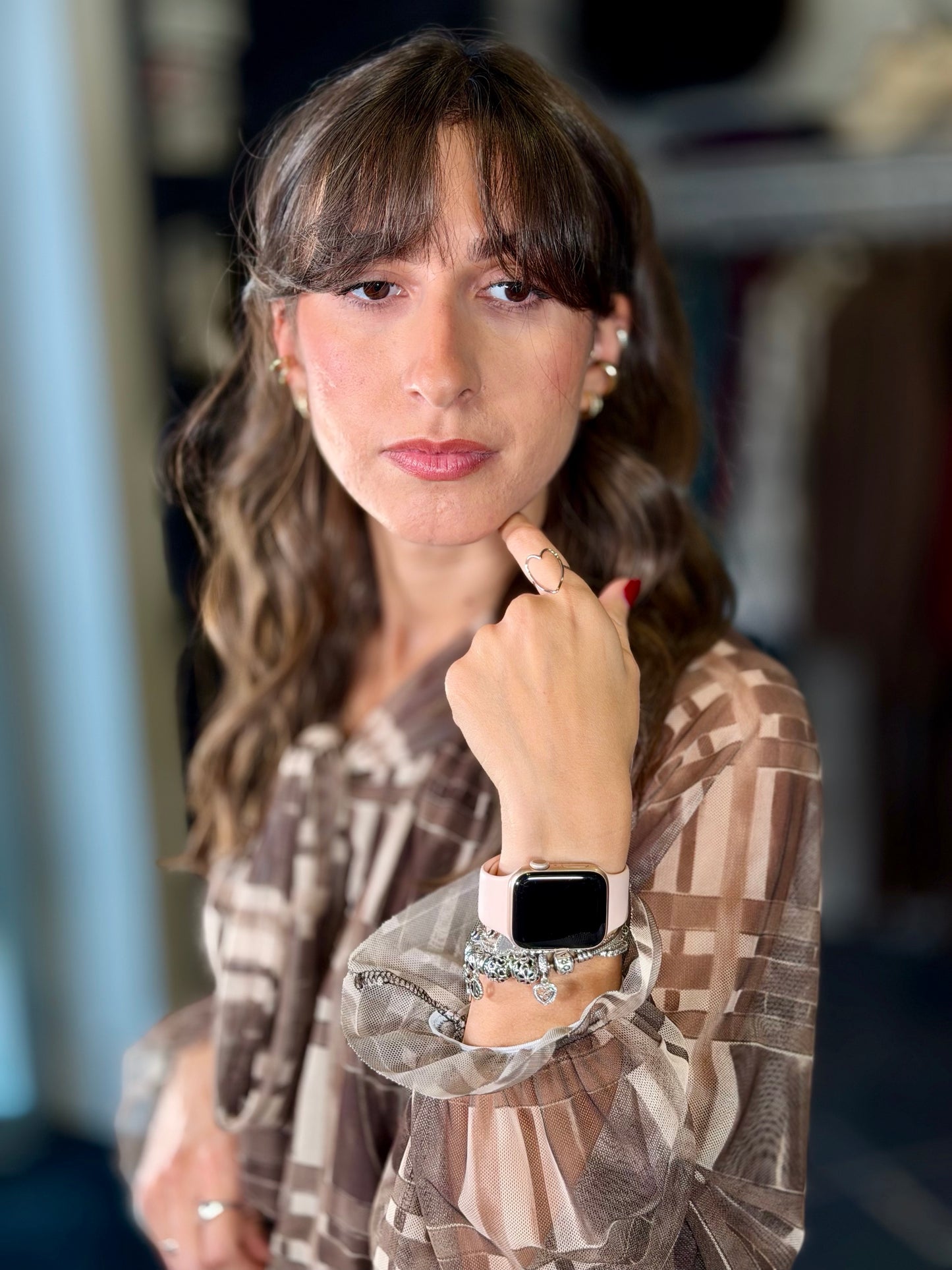 Blusa stampa geometrica marrone e beige in taglia unica 2279