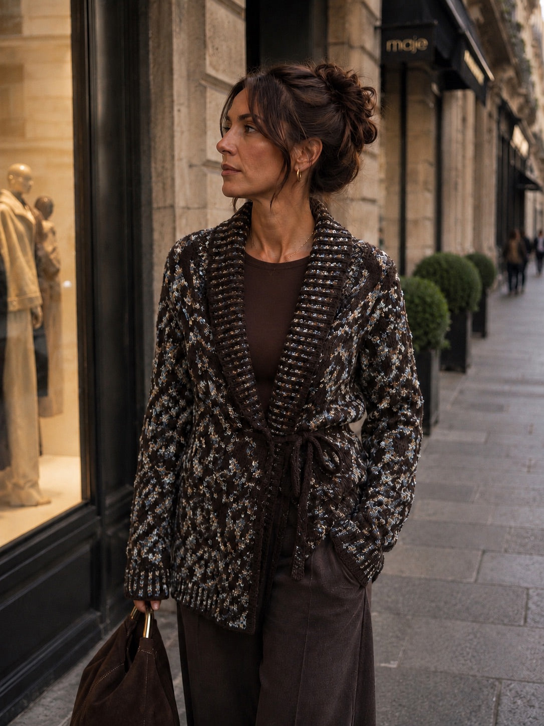 Cardigan marrone effetto melange in taglia unica