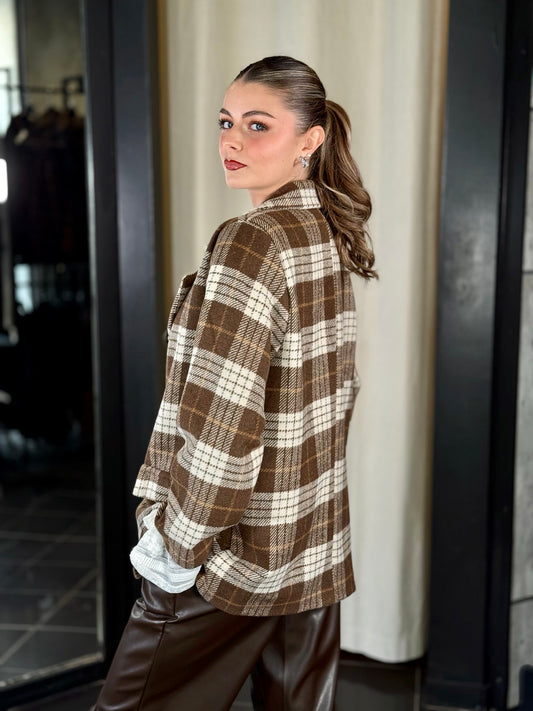 Blazer scozzese marrone con spille in taglia unica 2272