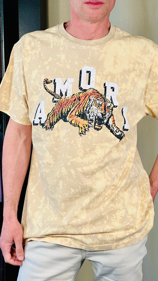 T-shirt oversize tie dye beige con stampa 450