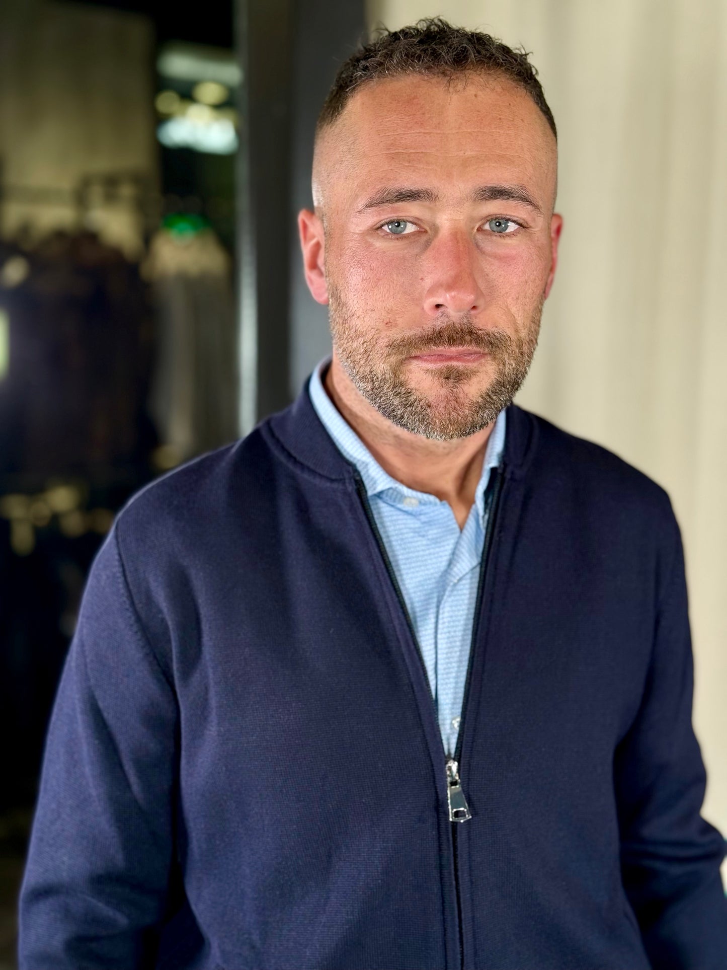 Bomber in maglia con zip blu 2346