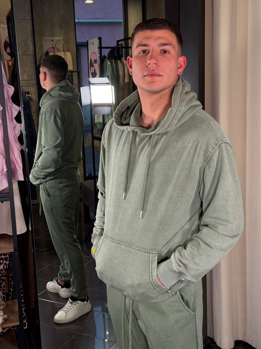Felpa verde militare con cappuccio 376