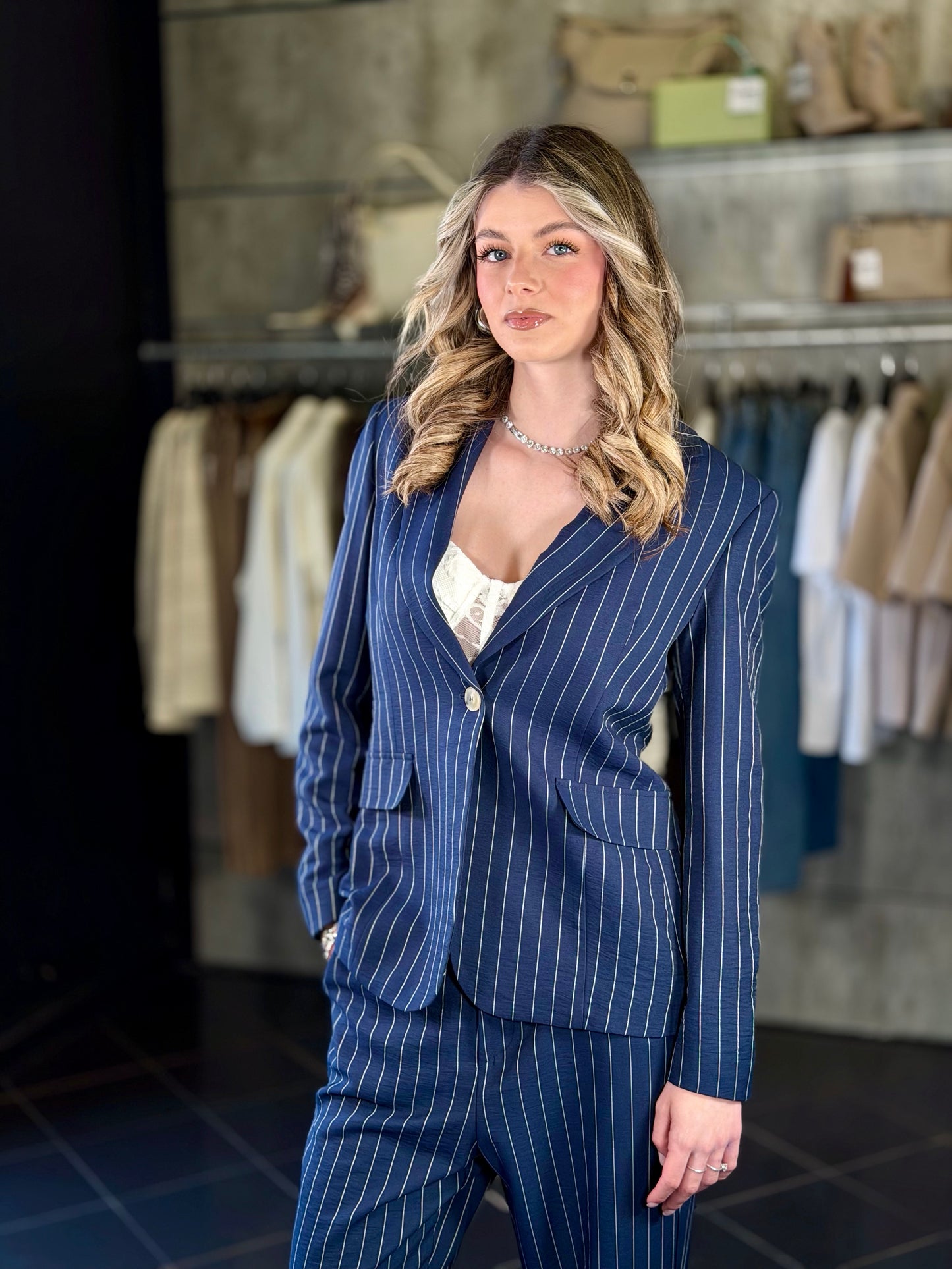 Tailleur gessato blu (giacca + pantalone) 2181