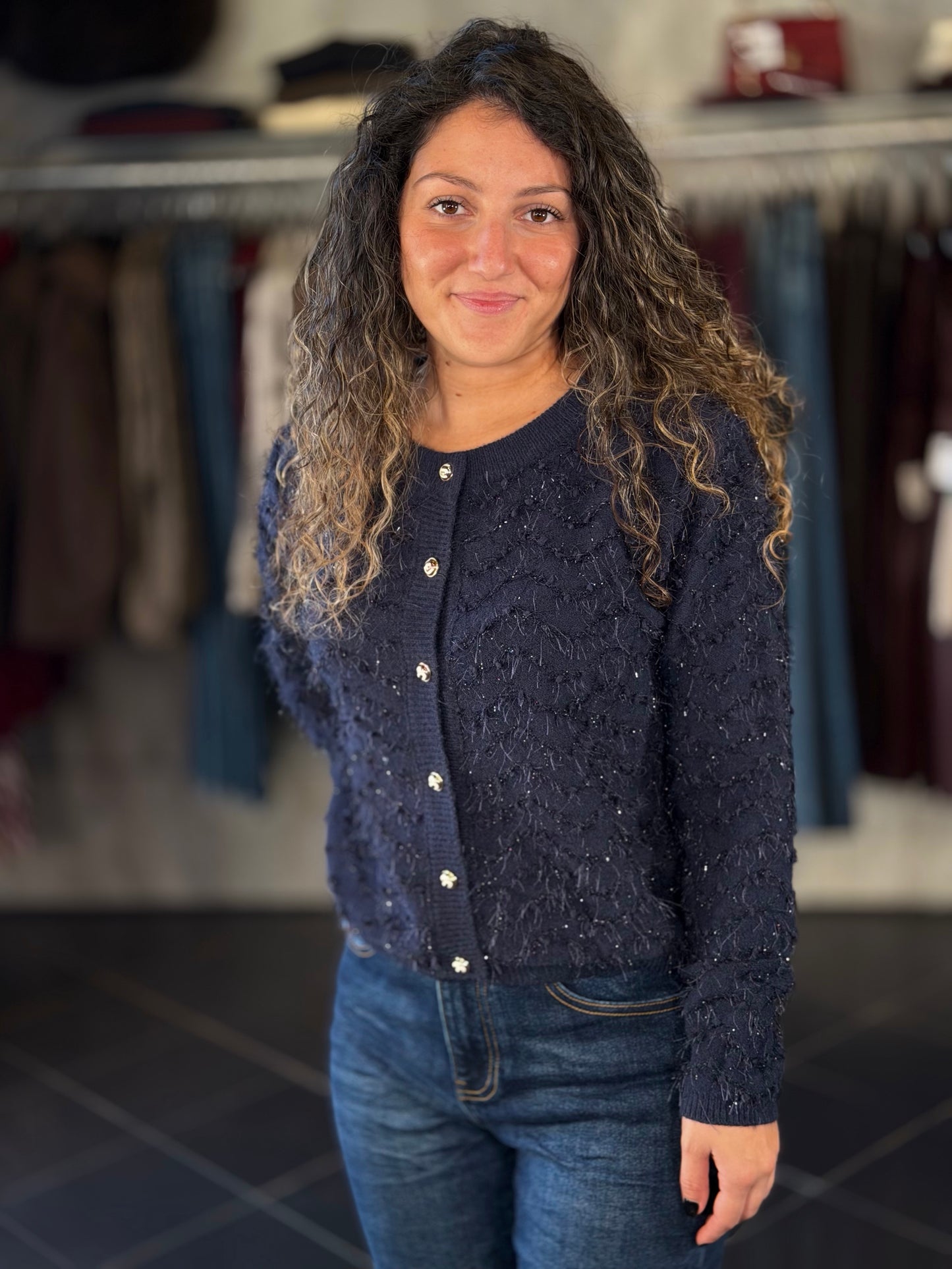 Cardigan blu con filo lurex in taglia unica 2416