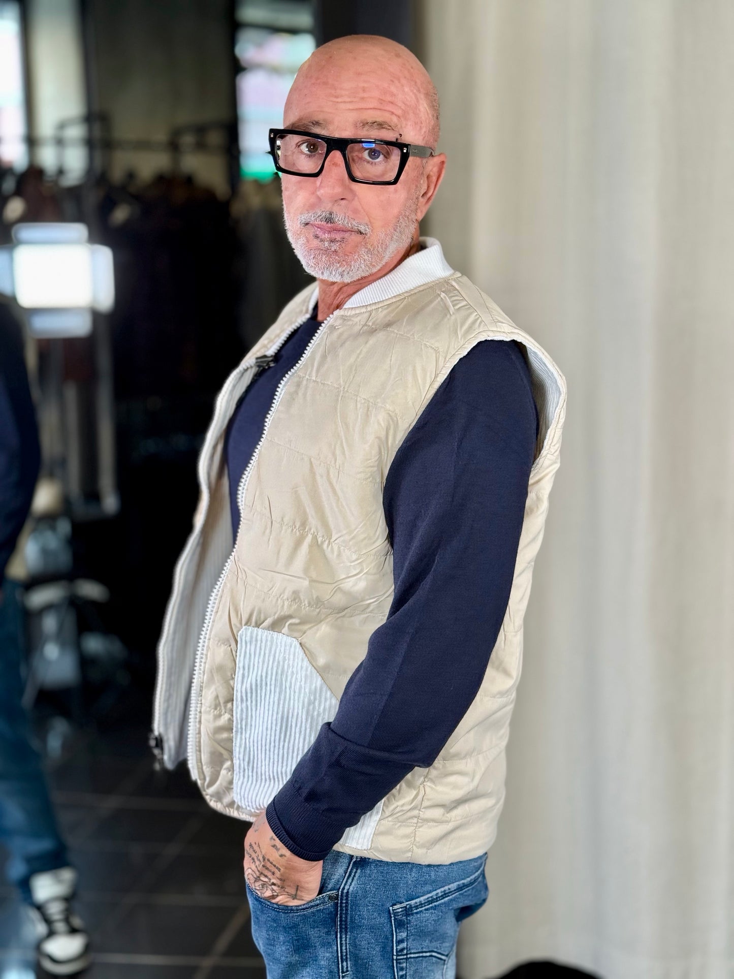 Gilet effetto velluto a coste bianco reversibile beige 2302