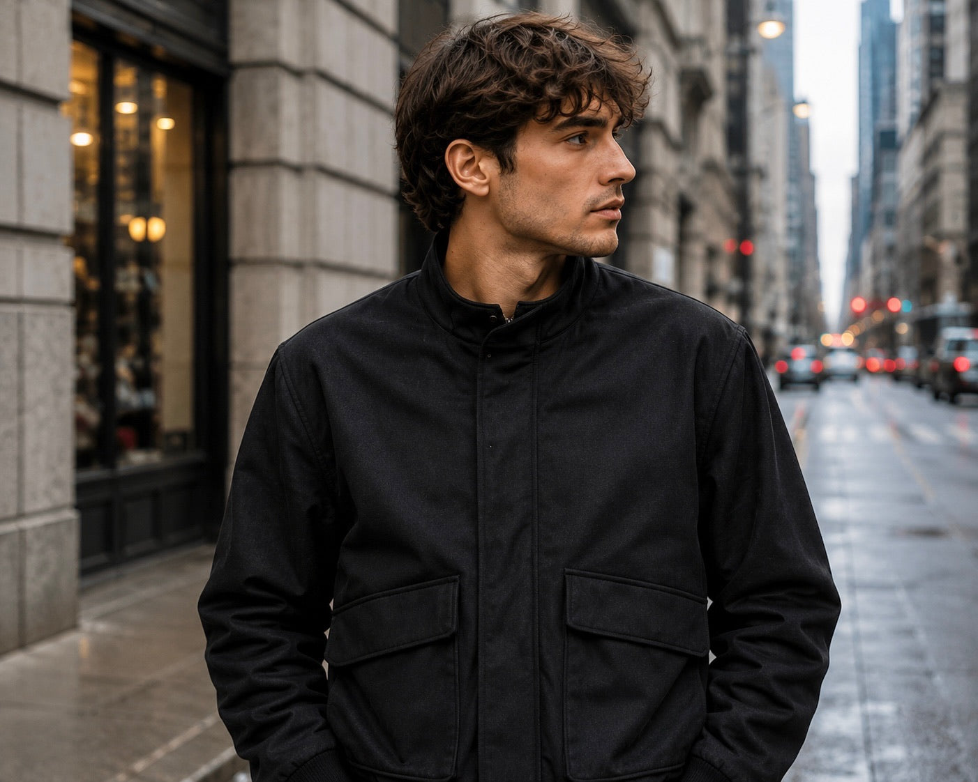 Giubbino in suede nero con tasche applicate