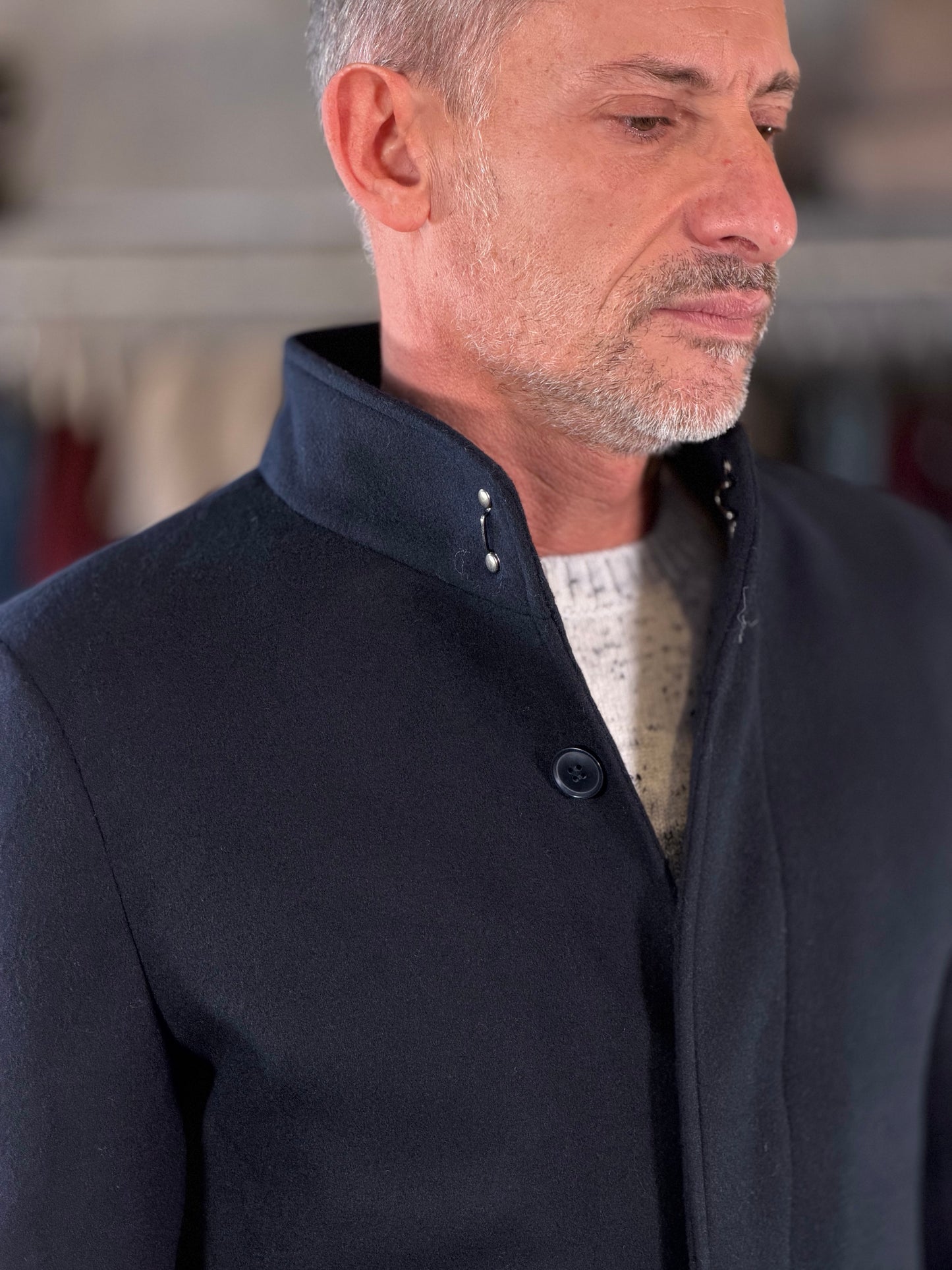 Cappotto con collo coreana blu 2580