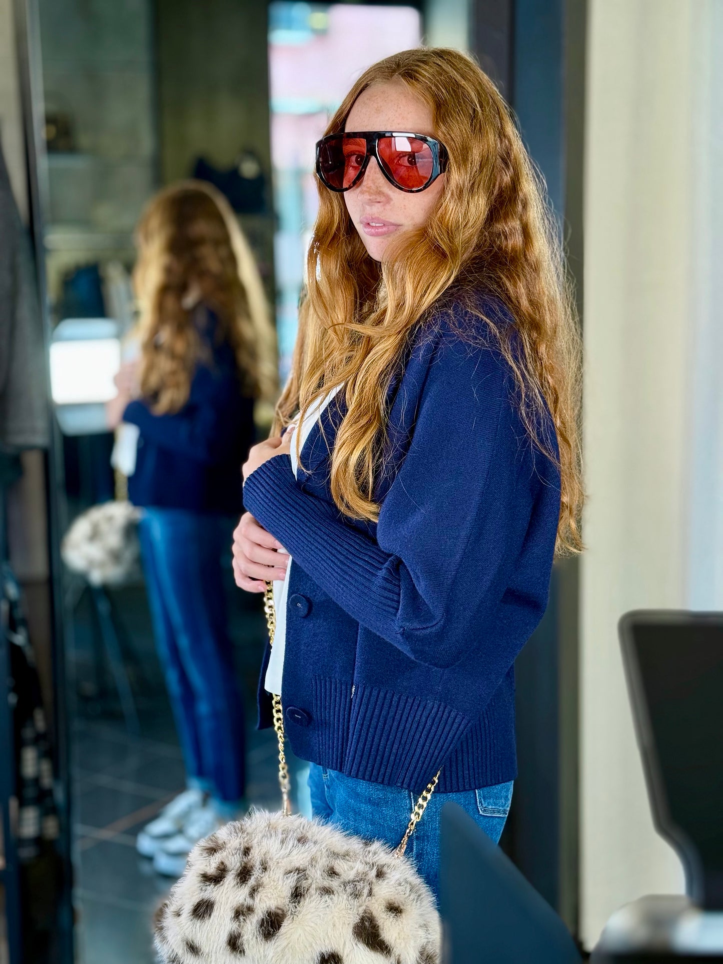 Giacca in maglia blu in taglia unica 2376